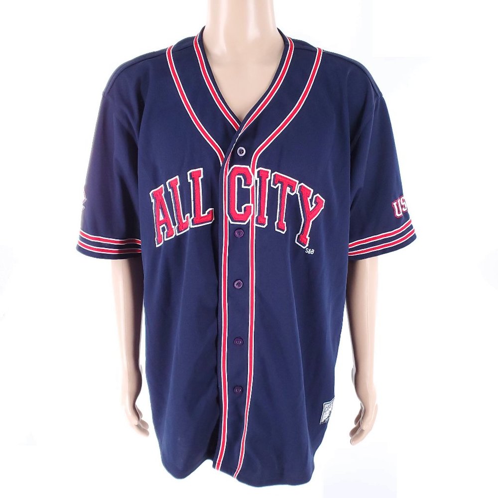 Steve & Barry's Men All City Baseball Jersey Shirt USA City Wide Blue Size XXXL